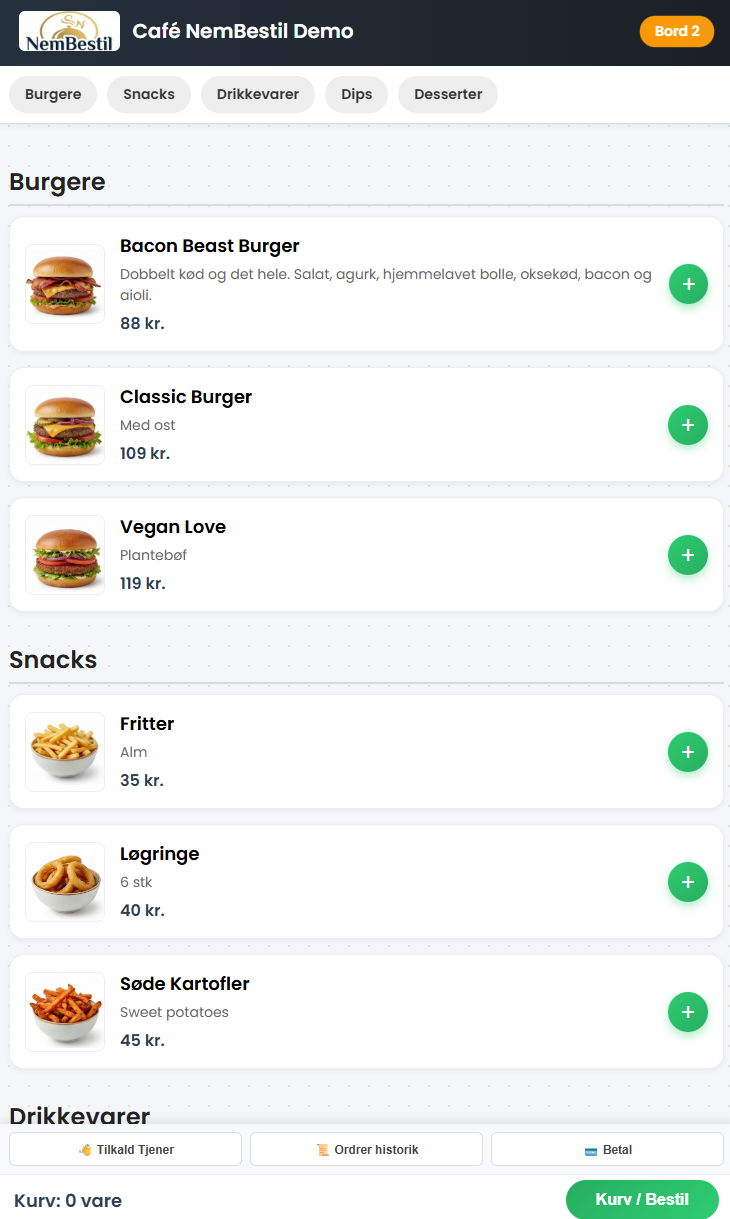 Digital menu