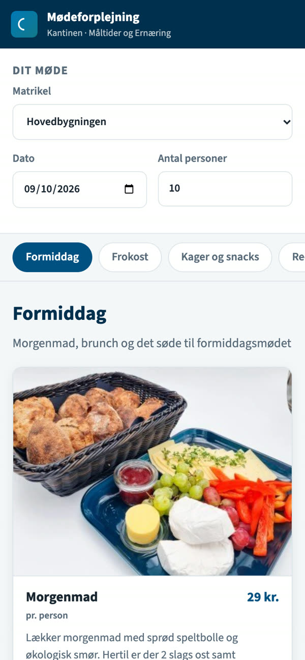 Bestilling af mødeforplejning fra en kantine